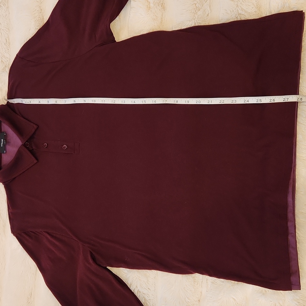 Vince Double Layer Men Long Sleeve Polo Shirt Burgundy Maroon Color Size L - Picture 9 of 16